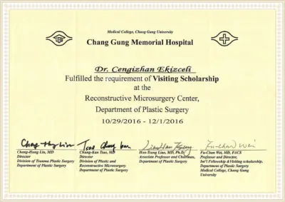 Chang Gung Memorial Hospital - Visiting Scholarship - Reconstructive Microsurgery Center 10-29-2016 12-1-2016