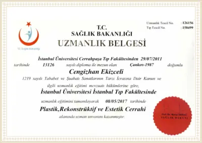 Health Specialist Certificate - Istanbul University of Cerrahpasa - Faculty of Medicine 08-05-2017
